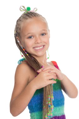 Oynak kız onun dreadlocks holding