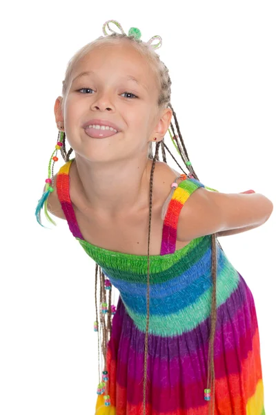 Playful little girl shows tongue — Stock Photo, Image