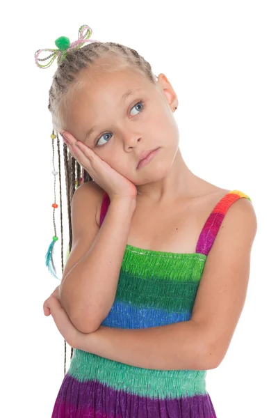 Thoughtful girl in a summer dress — Stock Photo, Image