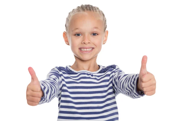 Menina feliz com polegares para cima — Fotografia de Stock