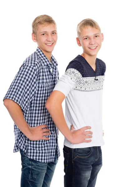 Irmãos gêmeos de pé no branco — Fotografia de Stock