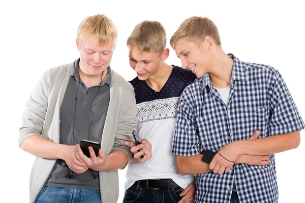 Cheerful guys with smartphones — Stock Photo, Image