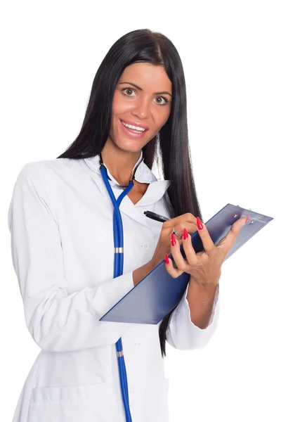 Smiling female doctor with notepads — Stock Photo, Image