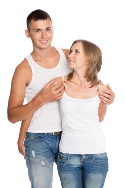 Genç adam ve kadın kot pantolon 