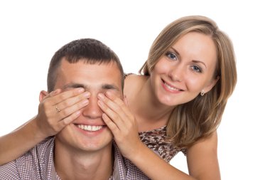 Kız elleri onun gözleri adam kapsayan