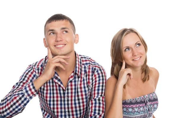 Chica y el chico cuidadosamente mirando hacia arriba — Foto de Stock