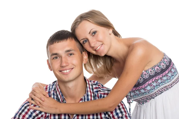 Happy girl hugging favorite guy — Stock Photo, Image