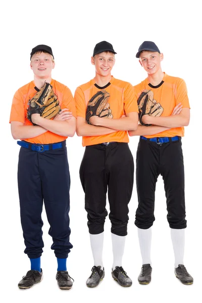 Hombres jóvenes en la forma de un juego de béisbol — Foto de Stock