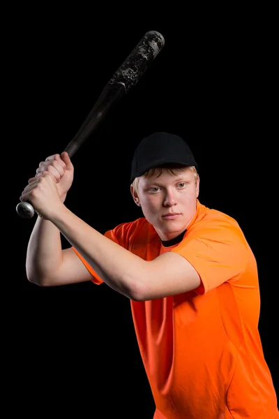 Beyzbol oyuncusu topa vuran oyuncu vurmak için hazır Başlarken — Stok fotoğraf