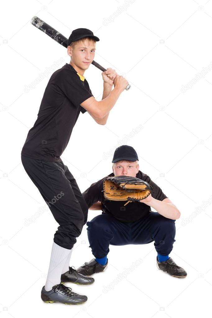 Young boys play baseball