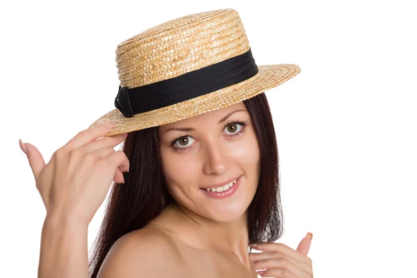 Joyful young woman with naked shoulders — Stock Photo, Image