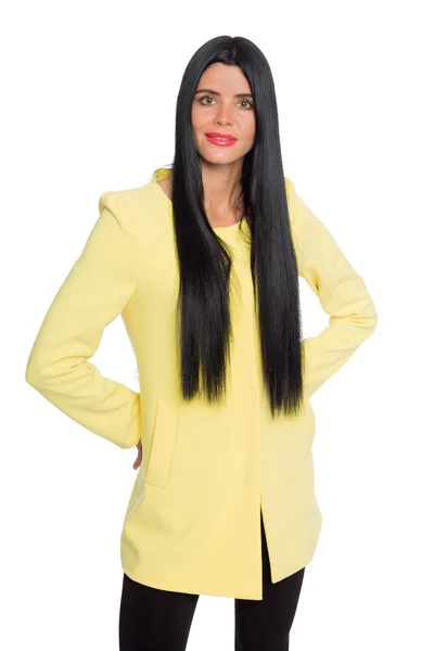 Mujer joven en chaqueta de otoño amarillo — Foto de Stock