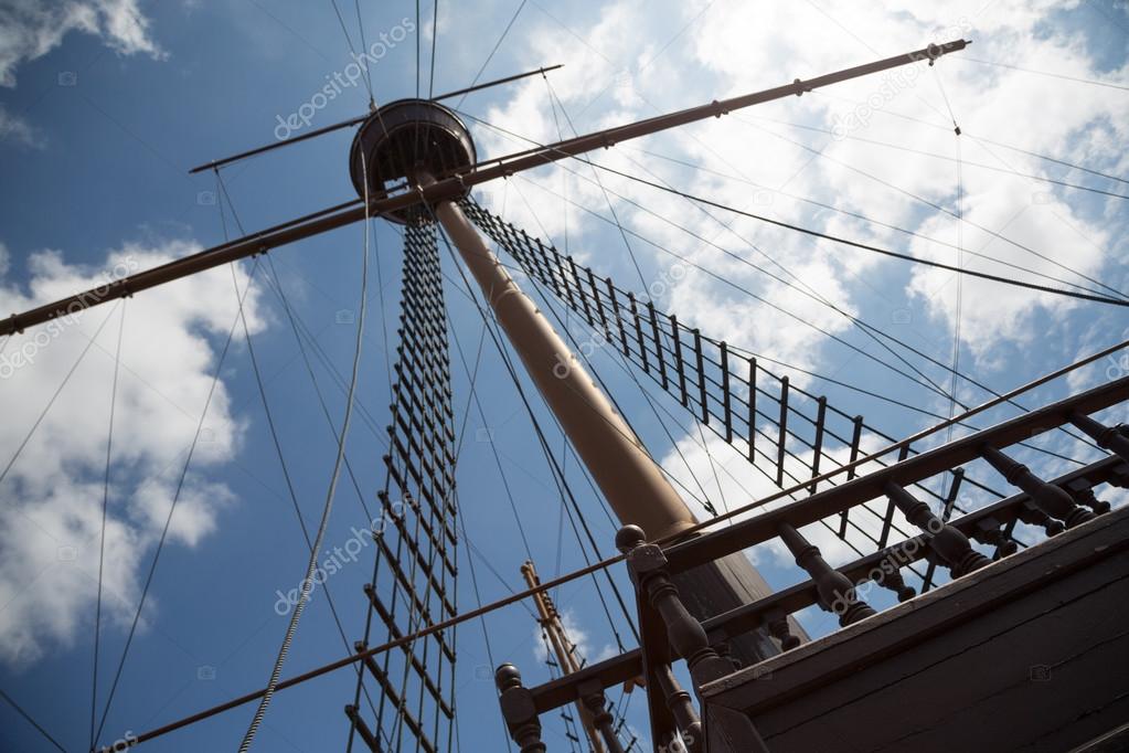 Mast and rigging on a sailing ship