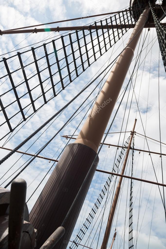Mast on a sailing wooden ship
