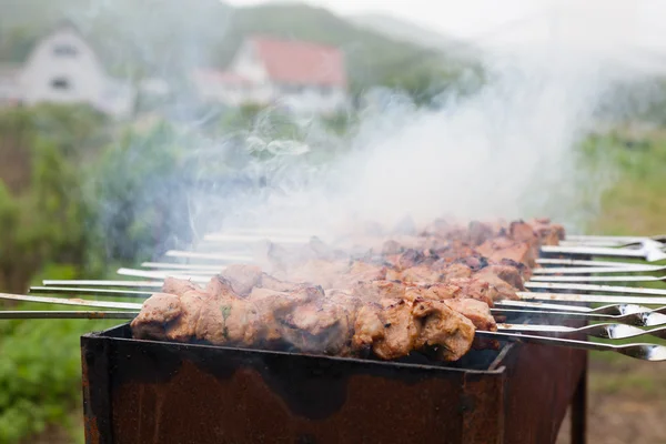 Preparation of roasted meat on the coals — Stock Photo, Image