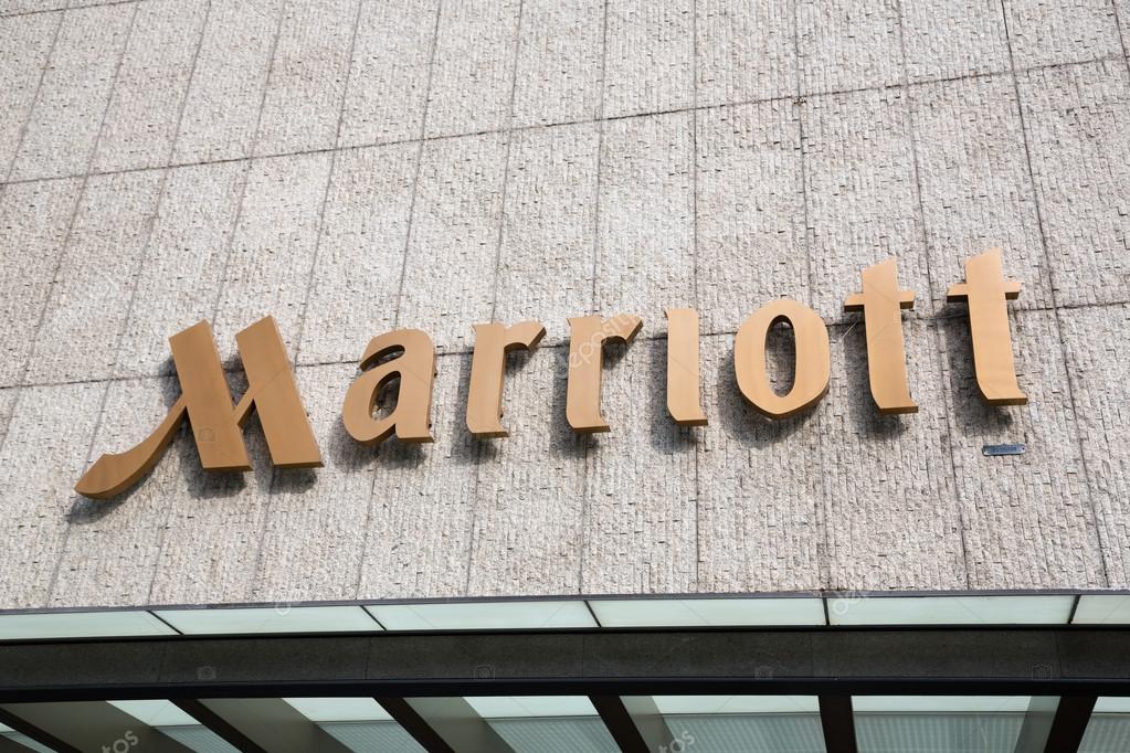 SINGAPORE - CIRCA FEBRUARY, 2015: Sign Marriott on the hotel. Marriott International, Inc. is an American diversified hospitality company that manages and franchises a broad portfolio of hotels.