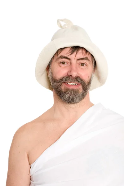 Portrait of middle-aged man dressed in traditional bath — Stok fotoğraf