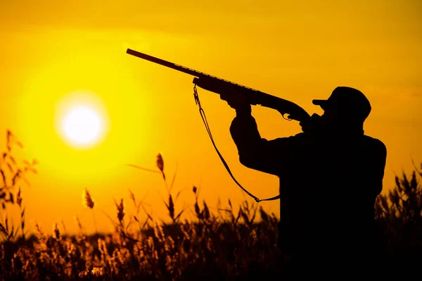 Silueta Cazador Con Rifle Las Manos Fotos de stock libres de derechos