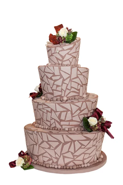 Wedding cake decorated with roses and pearls — Stock Photo, Image