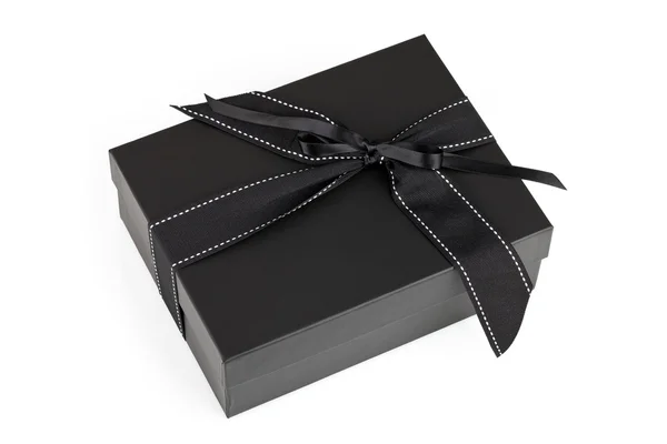 Black box with silk ribbon — Stock Photo, Image