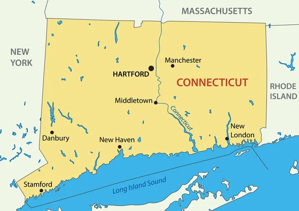 Connecticut - Peta negara bagian vektor - Stok Vektor