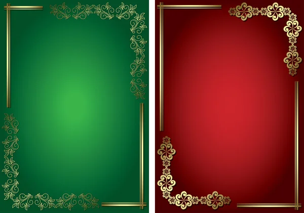 빨간색과 녹색 벡터 카드 골든 프레임 — 스톡 벡터