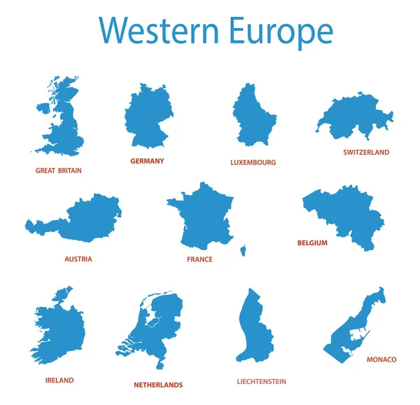 서유럽-영토의 벡터 지도 — 스톡 벡터