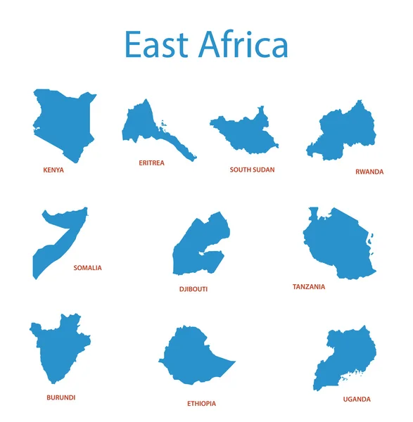 Východní Afrika - vektorové mapy území — Stockový vektor