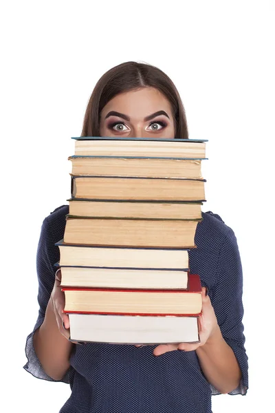 Slimme vrouw met boeken — Stockfoto