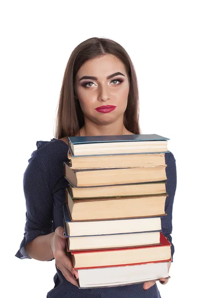 Slimme vrouw met boeken — Stockfoto