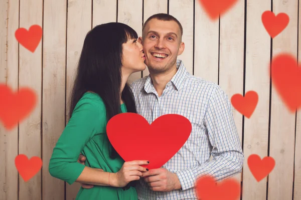 Couple with red heart — Stock Photo, Image