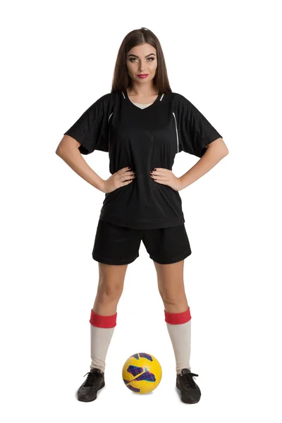 Jogador de futebol mulher — Fotografia de Stock