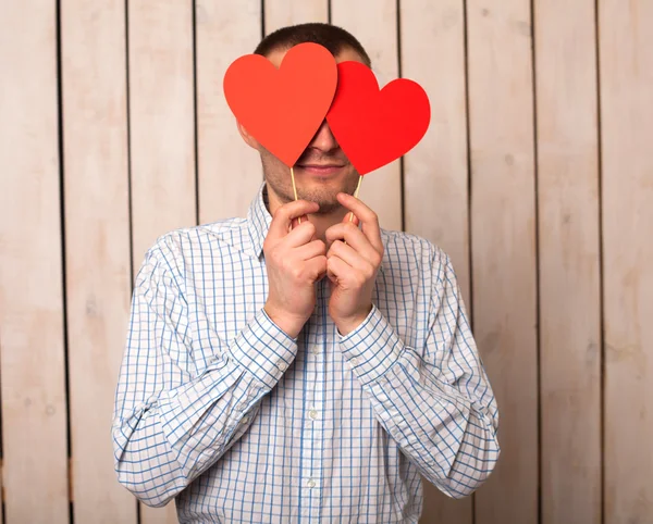Man with red heart — Stock Photo, Image