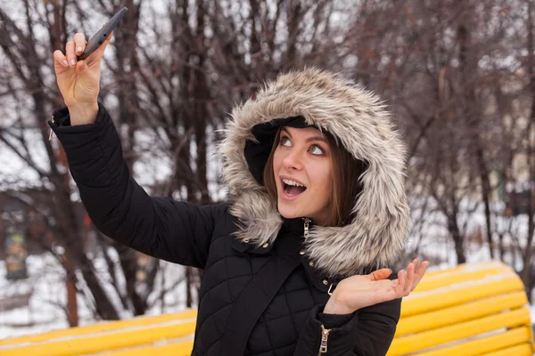 Kış selfie kadınla — Stok fotoğraf