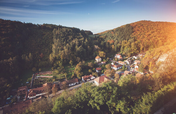 Village in the middle of the forest, natural landscape