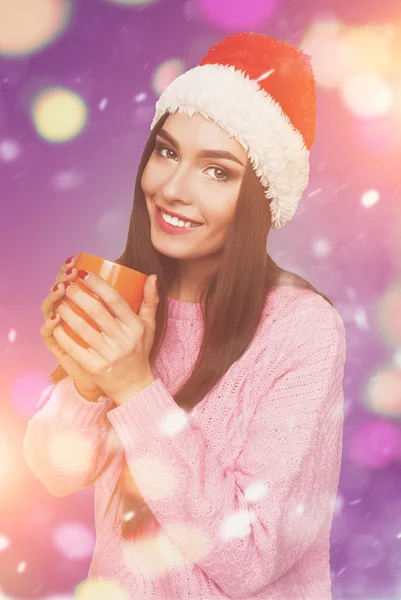 Woman with hot drink portrait — Stock Photo, Image