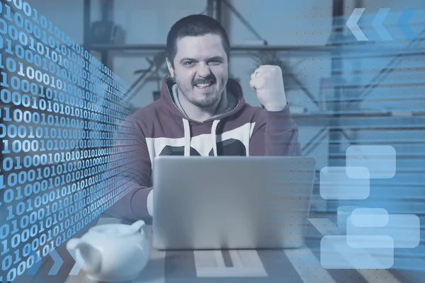 Happy man with laptop — Stock Photo, Image