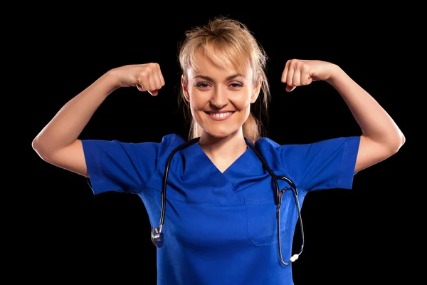 Médico sorridente com cabelo loiro — Fotografia de Stock