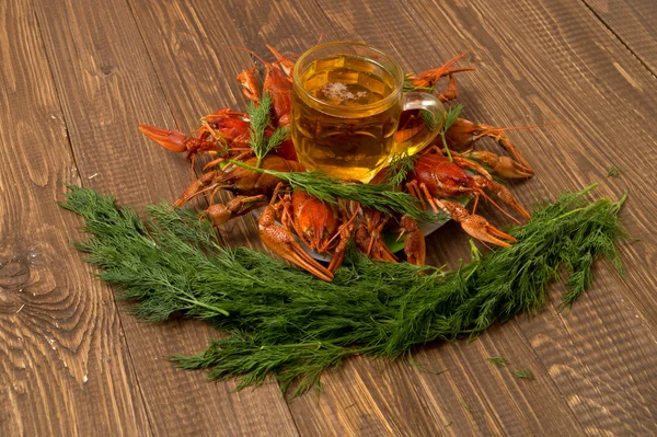 Crayfishes with beer and dill — Stock Photo, Image