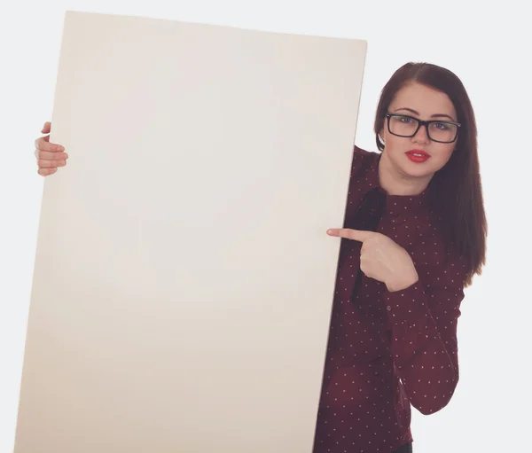 Woman and blank canvas — Stock Photo, Image