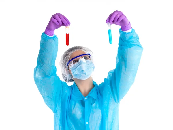 The woman with two tubes — Stock Photo, Image