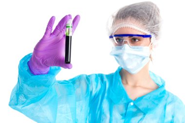 With a black tube is woman