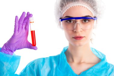 With a orange tube is woman