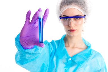 With a navy tube is woman