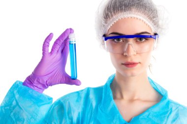 With a navy tube is woman