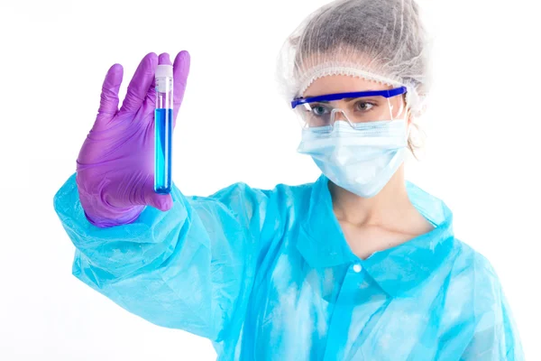 With a blue tube is woman — Stock Photo, Image