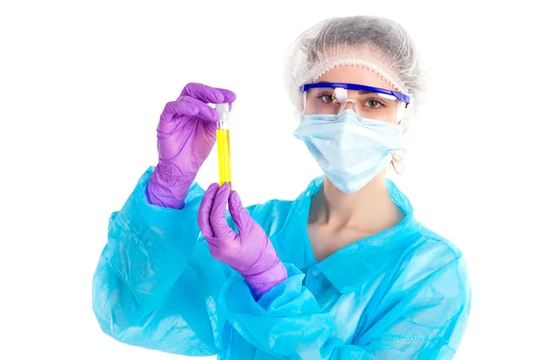 With a yellow tube is woman — Stock Photo, Image