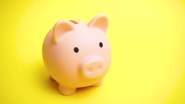 Piggy moneybox op gele achtergrond — Stockvideo