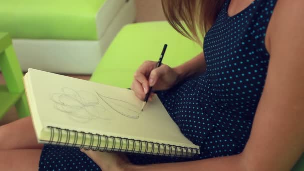 Vrouw tekening in album — Stockvideo