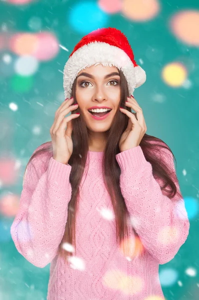 Young girl in Santa Claus hat — Stock Photo, Image